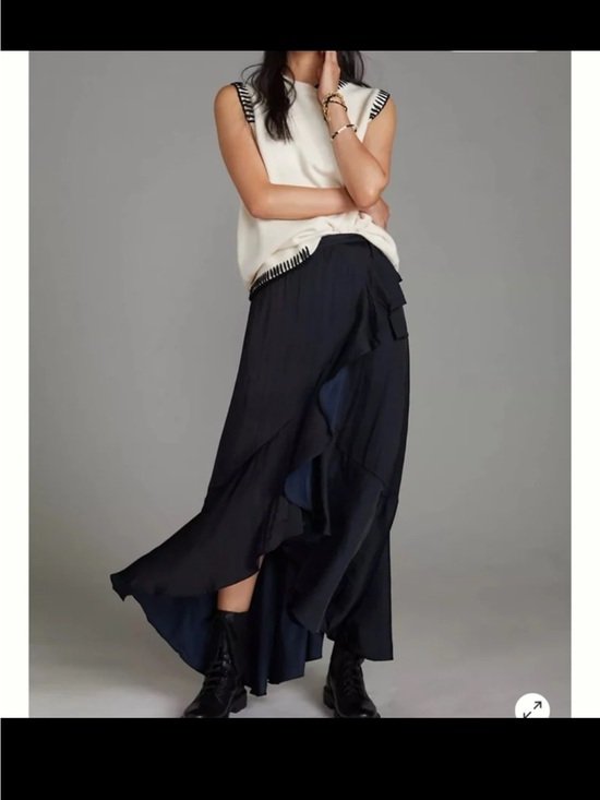 Anthropologie Dresses & Skirts - Anthropologie Maeve Ruffle Wrap Midi Skirt in Black Size Medium